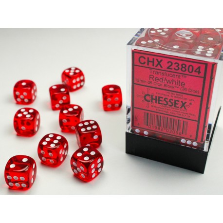 Chessex Dice - 36D6 - 12mm - Transparent - Red/White