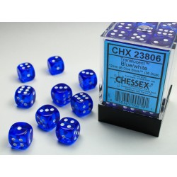Chessex Translucent Blue/white 12mm d6 Dice Block (36 dice)