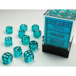 Chessex Translucent Teal/white 12mm d6 Dice Block (36 dice)