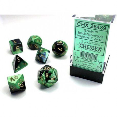 Chessex Gemini Black-Green/gold Polyhedral 7-Dice Set