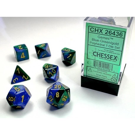 Chessex Gemini Blue-Green/gold Polyhedral 7-Dice Set