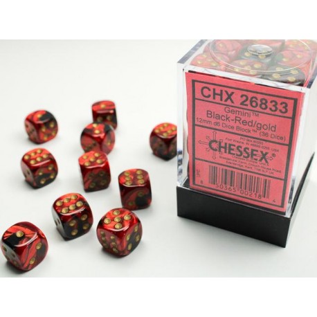 Chessex Gemini Black-Red/gold 12mm d6 Dice Block (36 dice)