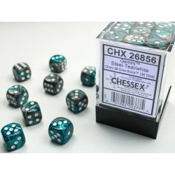 Chessex Gemini Steel-Teal/white 12mm d6 Dice Block (36 dice)